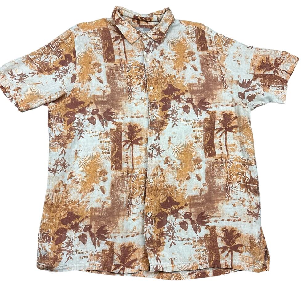Margaritaville Mens 2XL Tropical Palm Tree Silk Linen Button Up Shirt‎